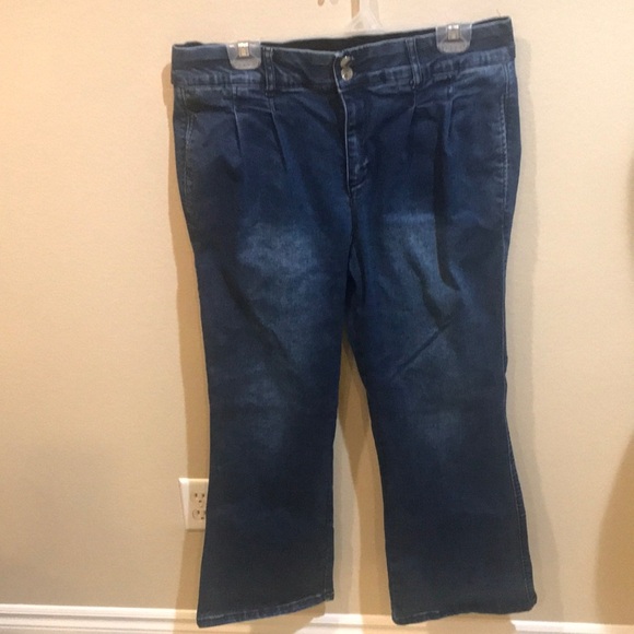 Indigo Poppy Elastic Waist Dark Wash Wide Leg Trouser Style Jeans-Size 14P - Picture 1 of 10